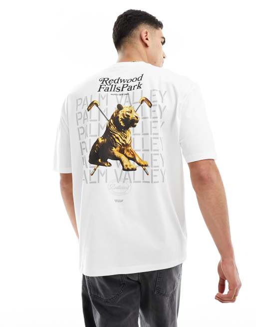 ASOS DESIGN - Oversized T-shirts met gouden standbeelprint op de achterkant in wit