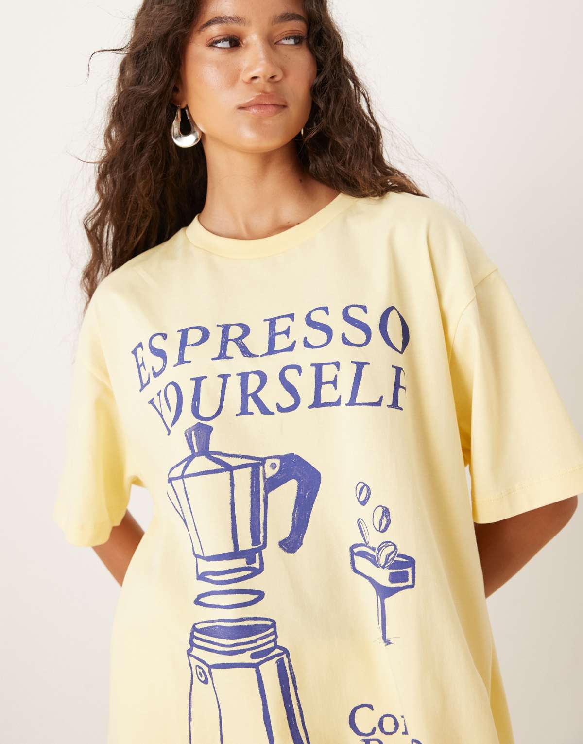 ASOS DESIGN oversized t-shurt with espresso coffee graphic in yellow