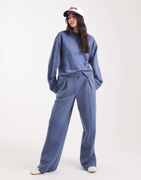 ASOS DESIGN oversized tailored brushback set with seam detailing in denim blue - view 1
