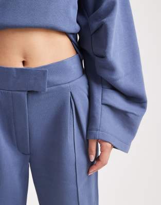 Asos Design Oversized Tailored Brushback Sweatpants With Seam Detail In Blue