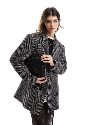 ASOS DESIGN oversized tailored jacket in black herringbone in black | ASOS