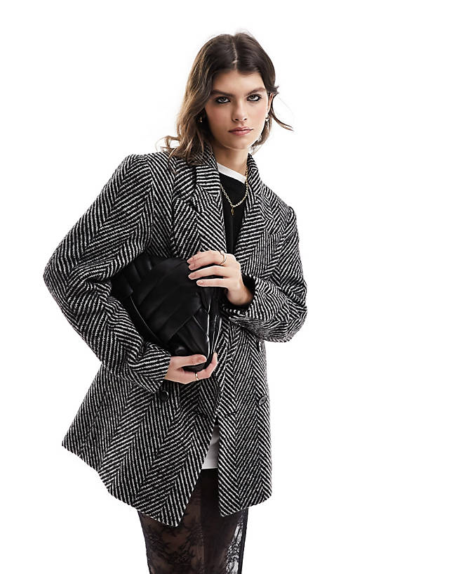 ASOS DESIGN - oversized tailored jacket in black herringbone in black