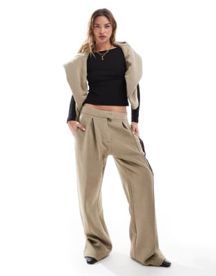Asos Design Oversized Tailored Sweatpants With Seam Detail In Khaki Heather-green