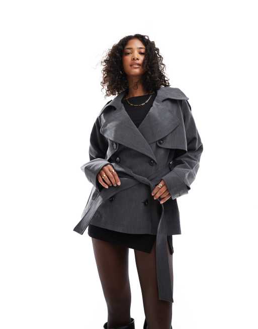 ASOS DESIGN oversized tailored trench coat with belt in gray
