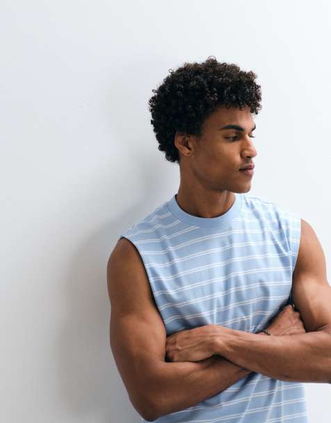 ASOS DESIGN oversized tank in blue stripes - view 1