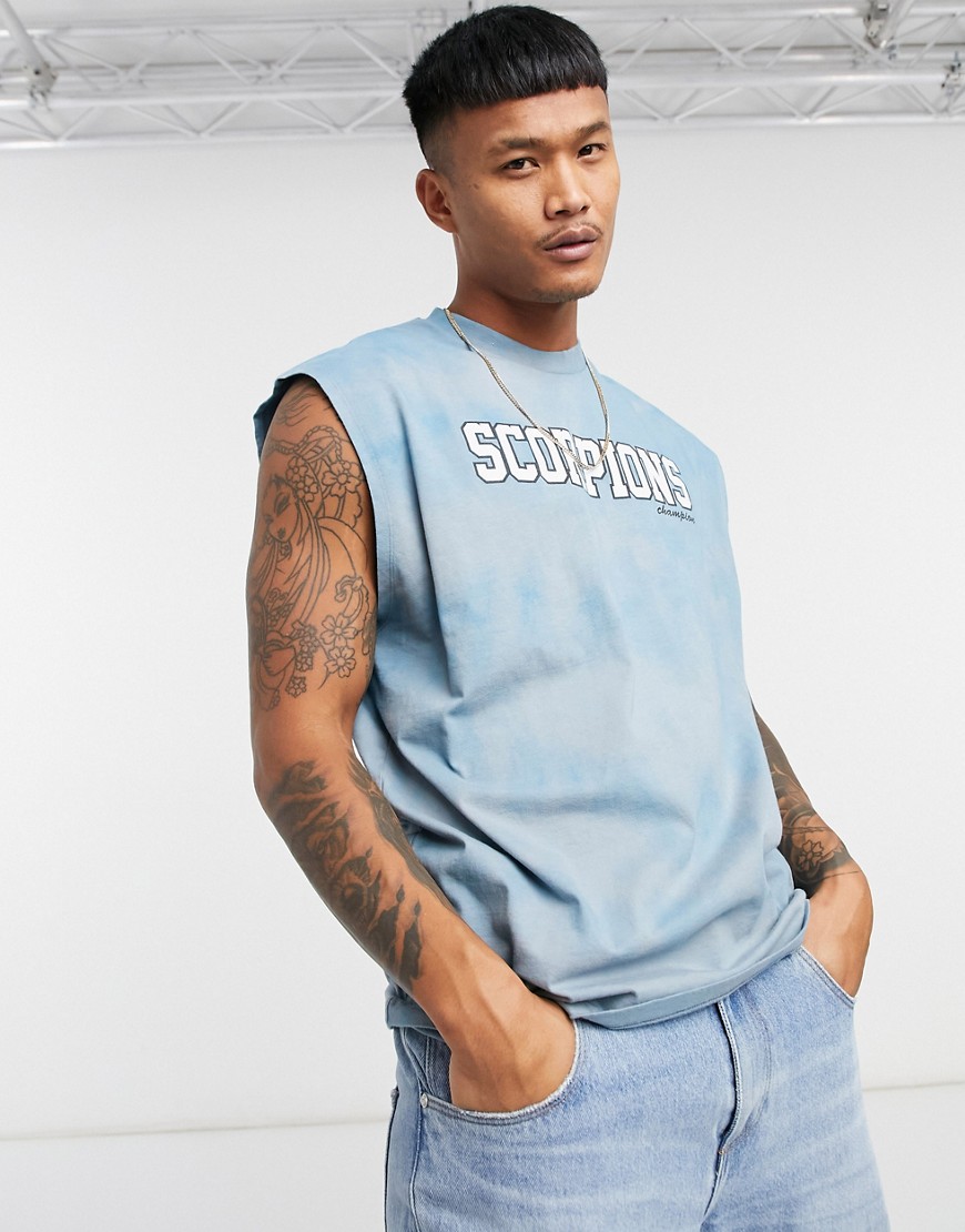 ASOS DESIGN oversized tank in blue tie dye with text print
