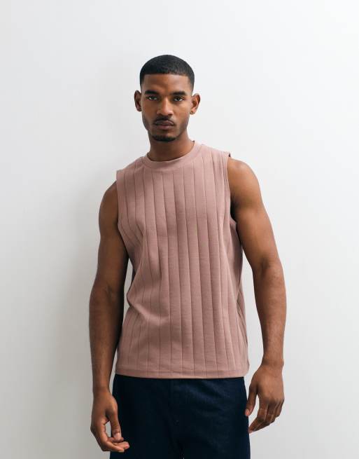ASOS DESIGN oversized tank in brown wide rib, 4 of 5