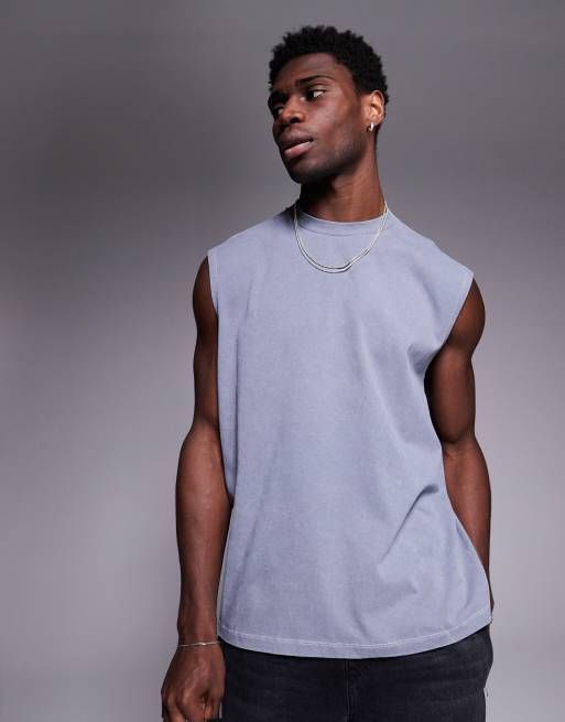 ASOS DESIGN oversized tank in heavyweight 220gsm washed grey with spine graphic