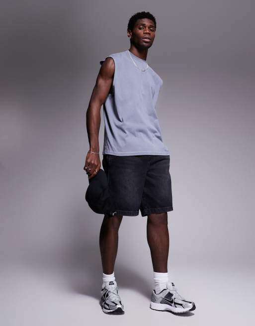 ASOS DESIGN oversized tank in heavyweight 220gsm washed grey with spine graphic