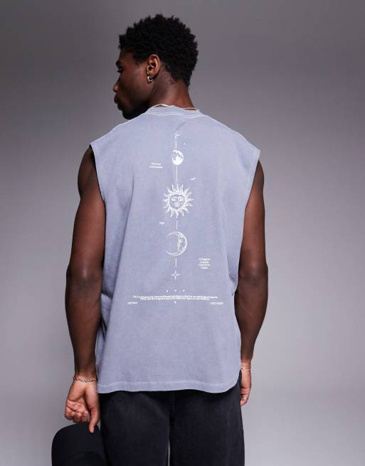 ASOS DESIGN oversized tank in heavyweight 220gsm washed grey with spine graphic