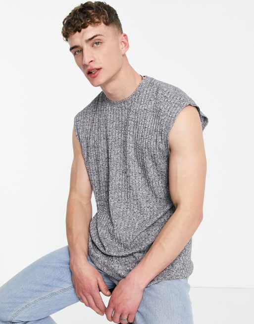 ASOS DESIGN oversized tank in interest gray heather rib