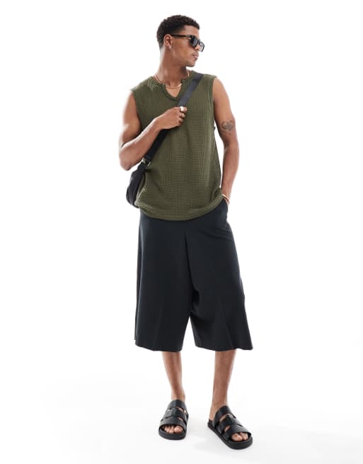 ASOS DESIGN oversized tank in khaki crochet, 2 of 4