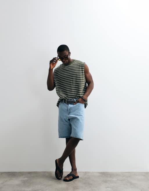 ASOS DESIGN oversized tank in khaki stripe, 2 of 5