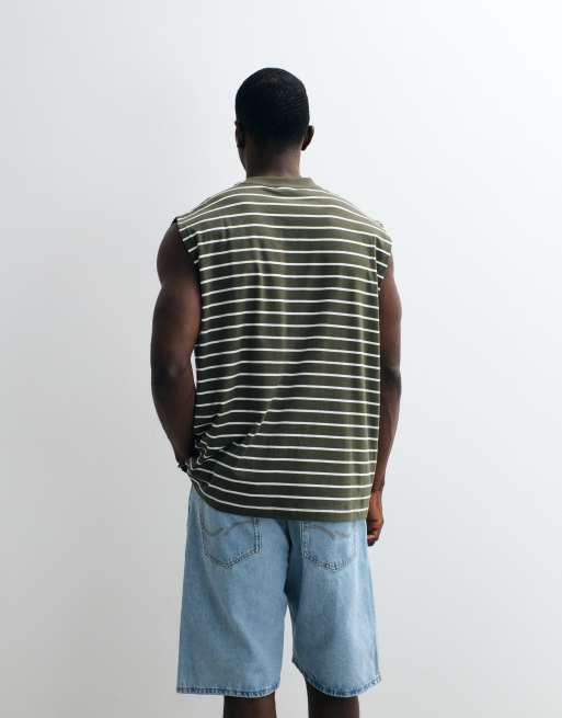 ASOS DESIGN oversized tank in khaki stripe, 5 of 5