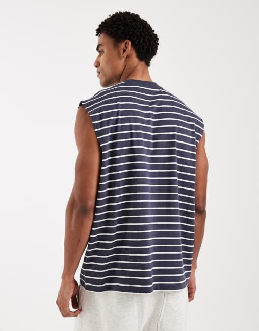 ASOS DESIGN oversized tank in navy and white stripe, 3 of 5
