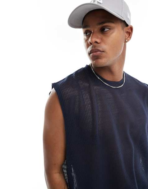 ASOS DESIGN oversized tank in navy open mesh - view 1