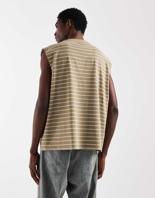 ASOS DESIGN oversized tank in textured mustard and white stripe, 3 of 5