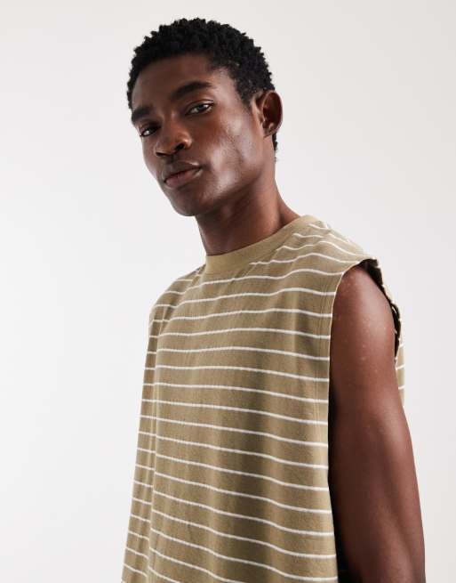 ASOS DESIGN oversized tank in textured mustard and white stripe, 5 of 5