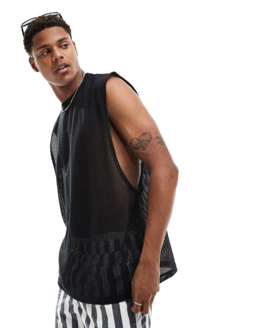 FhyzicsShops DESIGN oversized tank singlet in black open mesh