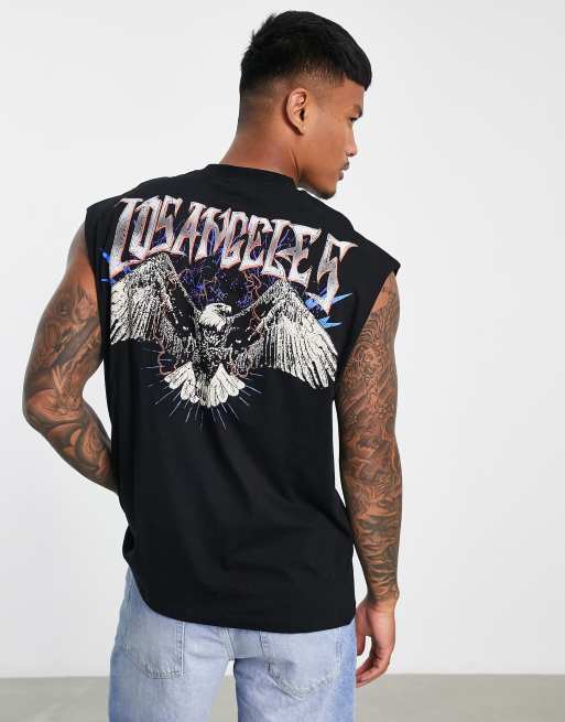ASOS DESIGN oversized tank top in black with back Los Angeles eagle print - BLACK - BLACK
