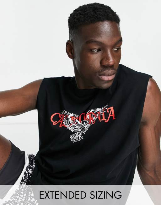 ASOS DESIGN oversized tank top in black with Califorina front print