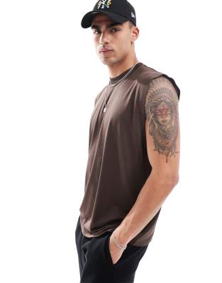 Asos Design Oversized Tank Top In Brown