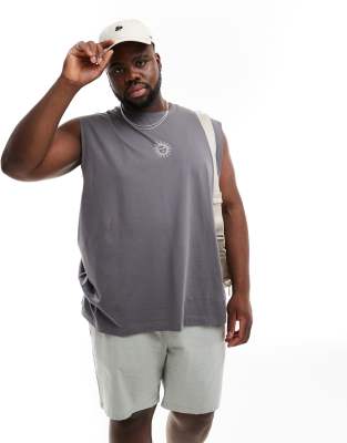 Shop Asos Design Oversized Tank Top In Gray