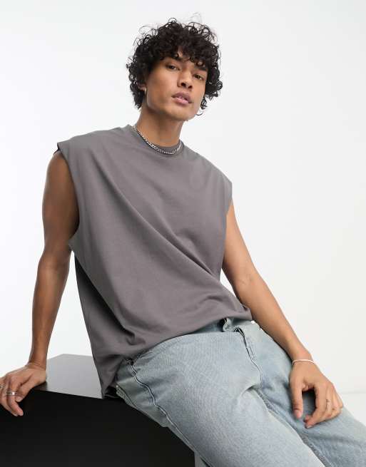 ASOS DESIGN oversized tank top in gray