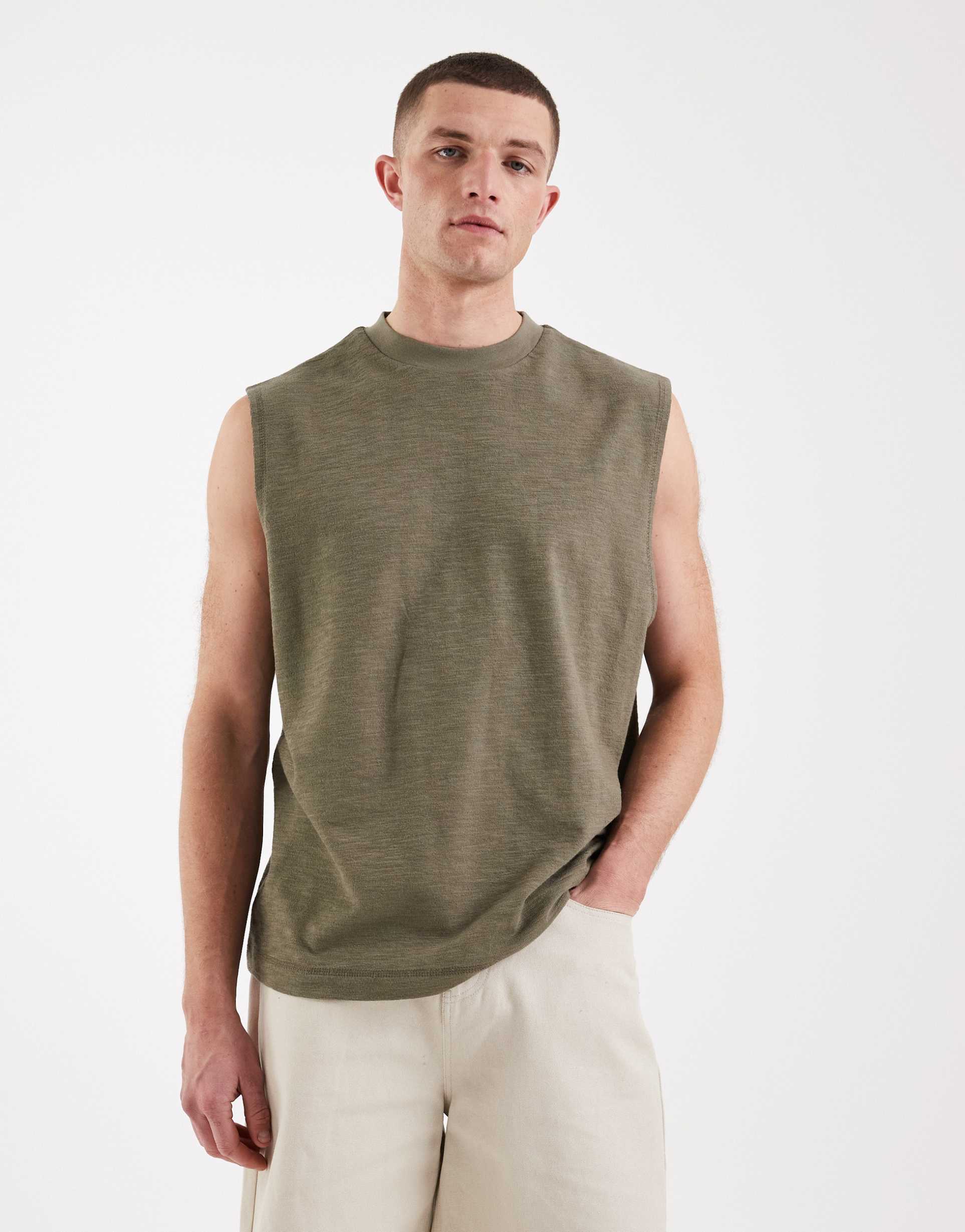ASOS DESIGN oversized tank top in khaki-green slubby texture