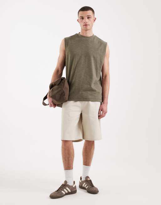 ASOS DESIGN oversized tank top in khaki-green slubby texture , 2 of 5