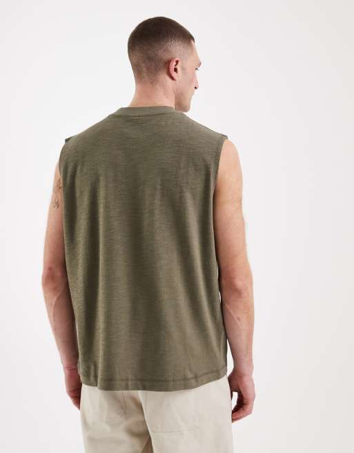 ASOS DESIGN oversized tank top in khaki-green slubby texture , 3 of 5