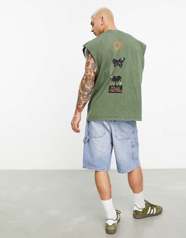 ASOS DESIGN oversized tank top in khaki with spine print