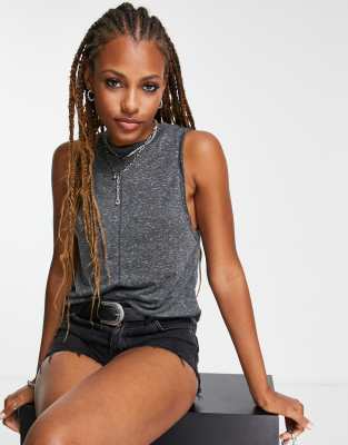 Asos Design Oversized Tank Top In Linen Mix In Charcoal-gray