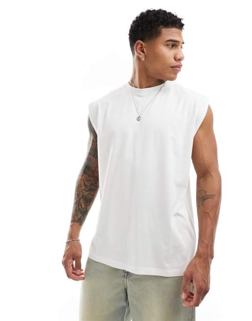 ASOS DESIGN organic cotton oversized sleeveless t-shirt with small chest  print and spine print, ASOS