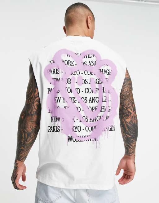 ASOS DESIGN oversized tank top in white cotton with graffiti back print