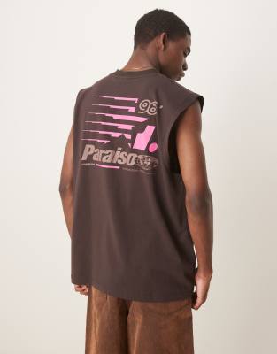Asos Design Oversized Tank Top With Athletic Graphic