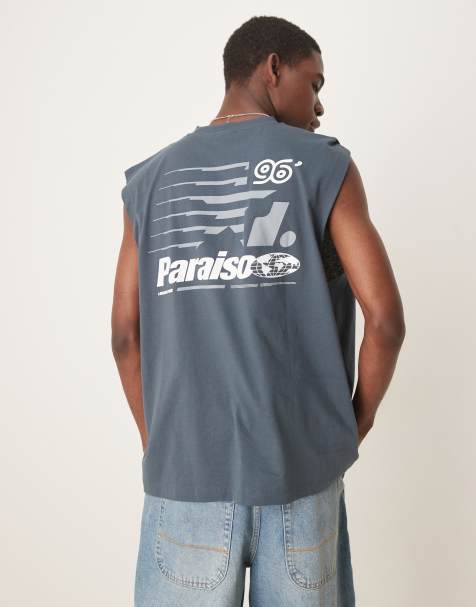 ASOS DESIGN oversized tank top with athletic graphic in charcoal - view 1