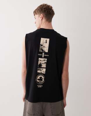 Asos Design Oversized Tank Top With Beach Back Print In Black