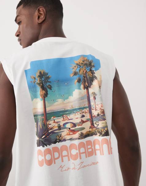 ASOS DESIGN oversized tank top with beach graphic in off white - view 1