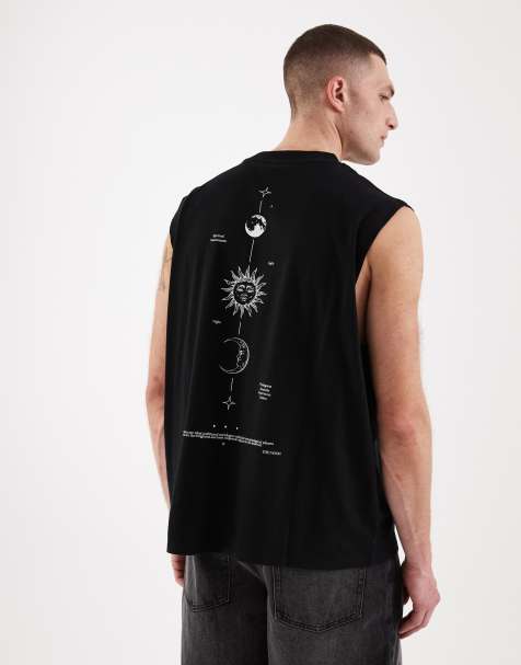ASOS DESIGN oversized tank top with celestial graphic in black - view 1