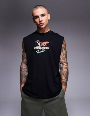 Asos Design Oversized Tank Top With City Graphic In Black
