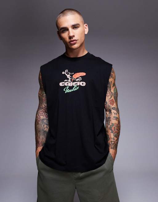 ASOS DESIGN oversized tank top with city graphic in black