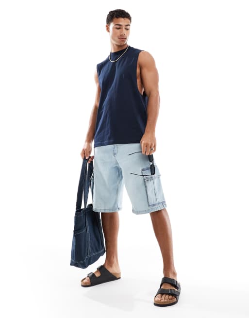 ASOS DESIGN oversized tank top with city graphic in navy