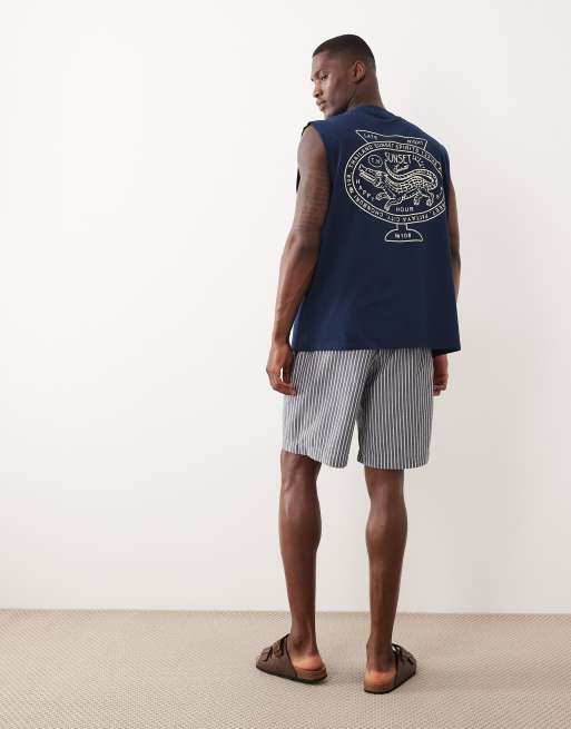 ASOS DESIGN oversized tank top with crocodile back print in navy, 2 of 7