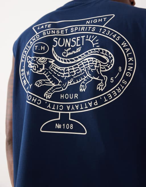 ASOS DESIGN oversized tank top with crocodile back print in navy, 5 of 7