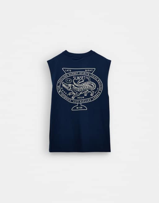 ASOS DESIGN oversized tank top with crocodile back print in navy, 6 of 7