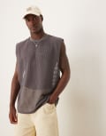 [ASOS DESIGN] ASOS DESIGN oversized tank top with dropped armhole in charcoal open mesh-Grey S Volcanic Glass