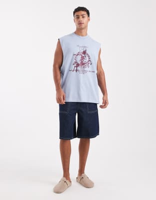 Asos Design Oversized Tank Top With Dropped Armholes And Street Graphic