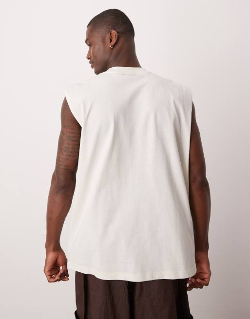 ASOS DESIGN oversized tank top with dropped armholes and sun graphic in off white , 3 of 4