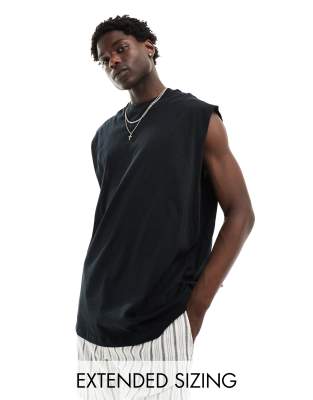 Shop Asos Design Oversized Tank Top With Dropped Armholes In Black